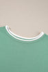 Contrast Trim Textured Knit Half Sleeve Drop Shoulder Drawstring Waist Wide Leg Two Piece Pant Set